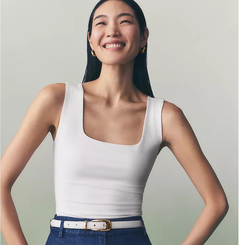 Ann Taylor PM Set of (1) Navy and (1) White Stretch Jersey Tanks NWT, Petite Med